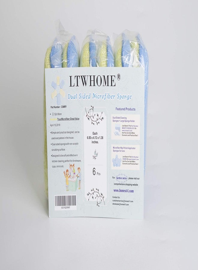 LTWHOME Dual Sided Microfiber 2 in 1 Washing Up Pad Scrubbers and Sponges (Pack of 6) - Image 3